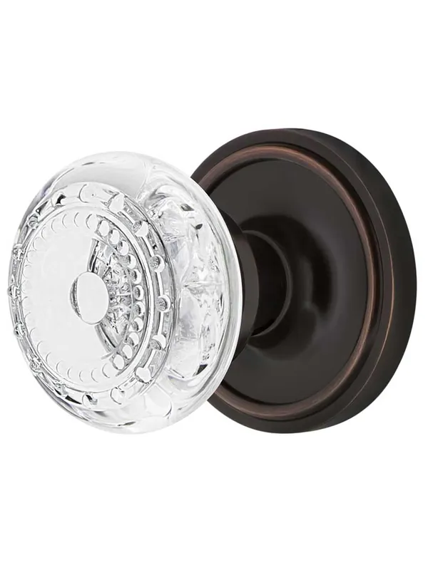 Exclusive Classic Rosette Door Set with Meadows Crystal-Glass Knobs - Timeless Bronze - Privacy - 2 3/4