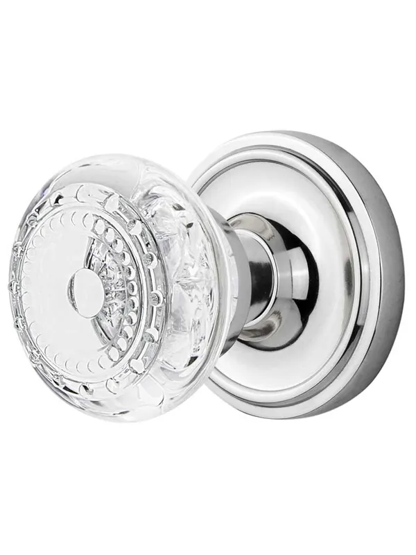 Same Day Shipping Classic Rosette Door Set with Meadows Crystal-Glass Knobs - Polished Chrome - Single Dummy
