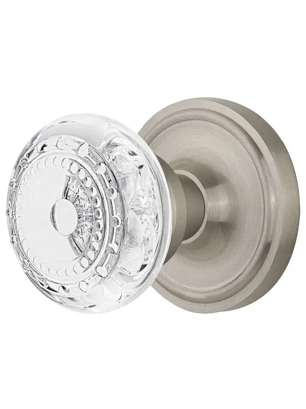 Classic Rosette Door Set with Meadows Crystal-Glass Knobs - Satin Nickel - Passage - 2 3/4 Final Sale