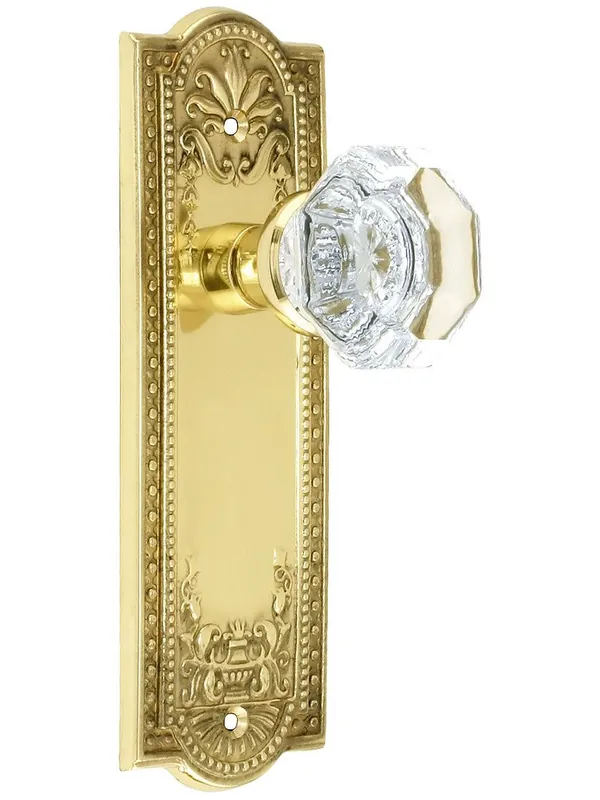 Meadows Style Door Set With Waldorf Crystal Glass Door Knobs - Polished Brass - Double Dummy Save Now