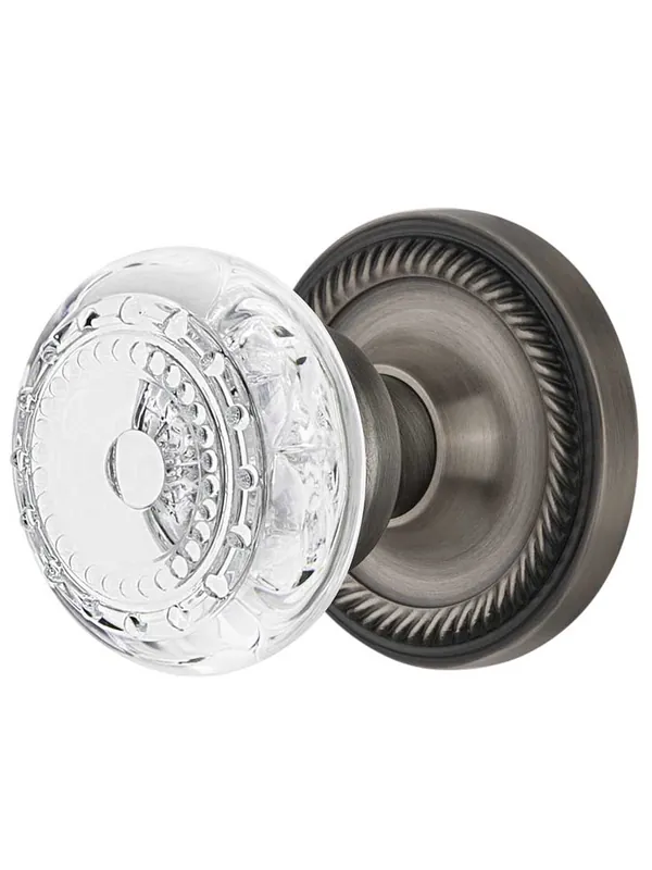 New Arrival Rope Rosette Door Set with Meadows Crystal-Glass Knobs - Antique Pewter - Privacy - 2 3/8