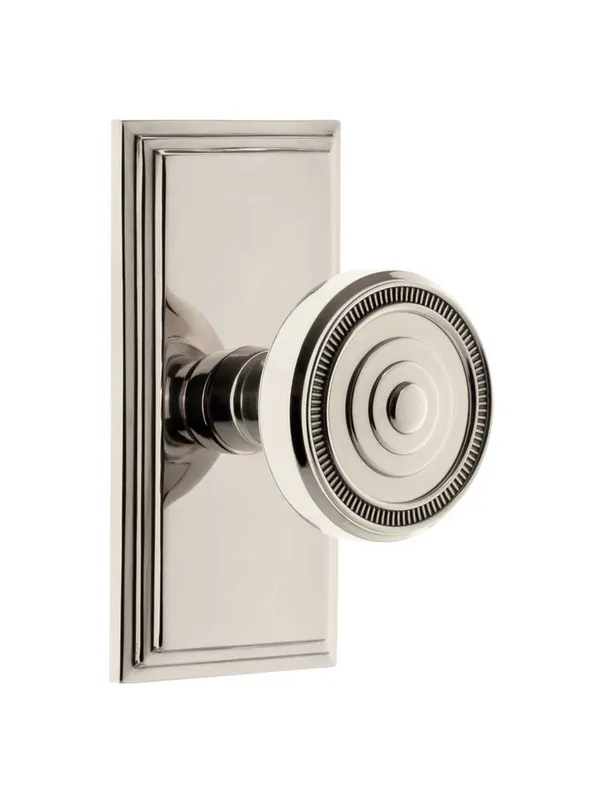 Grandeur Carre Rosette Door Set with Soleil Knobs - Polished Nickel - Double Dummy In Demand