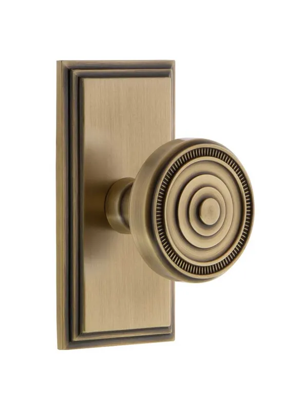 Low Price Grandeur Carre Rosette Door Set with Soleil Knobs - Antique Brass - Single Dummy