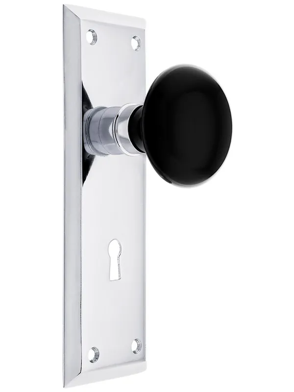 New Arrival New York Style Door Set with Black Porcelain Knobs - Polished Chrome - Double Dummy