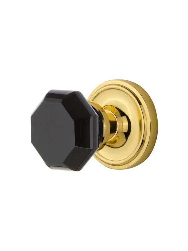 Classic Rosette Door Set with Colored Waldorf Crystal Glass Knobs - Polished Brass - Single Dummy Price Drop