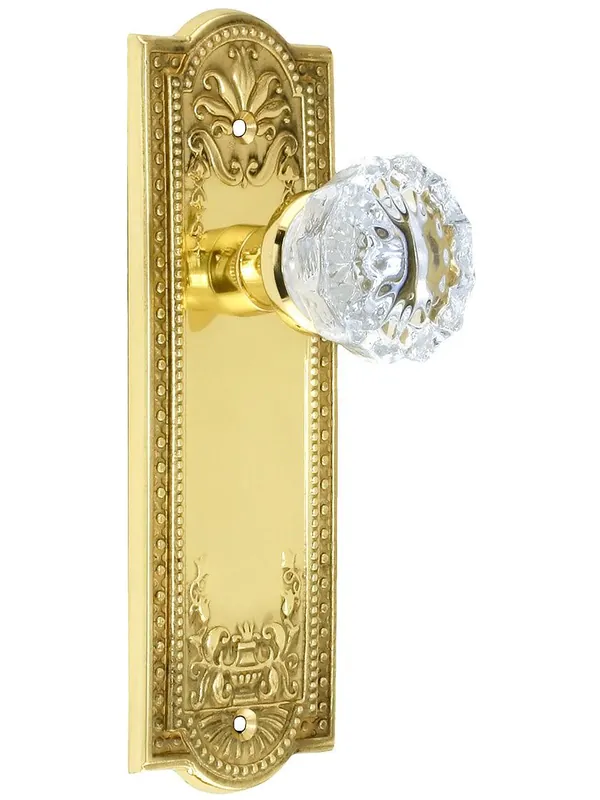 Flash Sale Meadows Style Door Set With Fluted Crystal Glass Door Knobs - Un-Lacquered Brass - Double Dummy