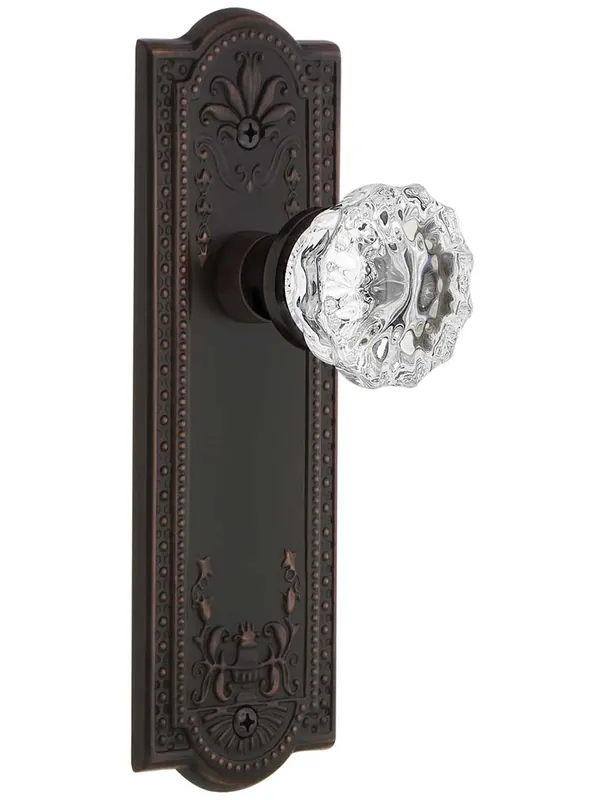 Meadows Style Door Set With Fluted Crystal Glass Door Knobs - Timeless Bronze - Privacy - 2 3/8 Top Rated