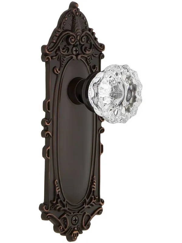Largo Design Door Set With Fluted Crystal Glass Door Knobs - Timeless Bronze - Single Dummy Brand New