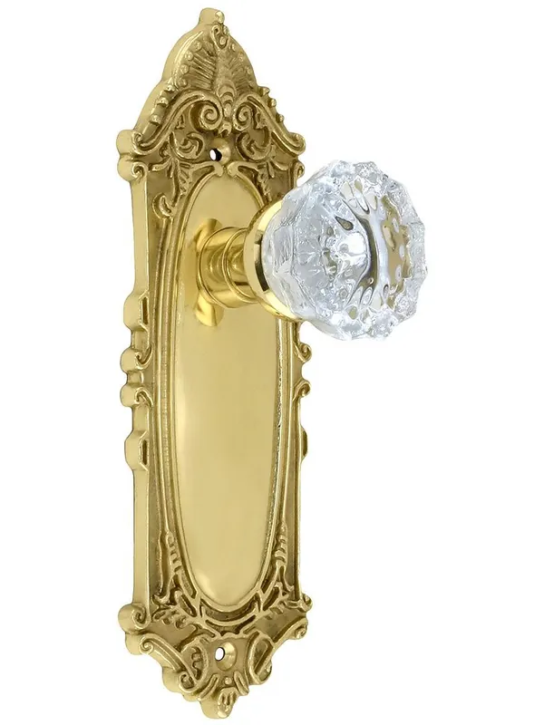 Largo Design Door Set With Fluted Crystal Glass Door Knobs - Un-Lacquered Brass - Double Dummy Wholesale