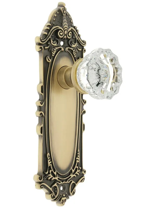 Deal Largo Design Door Set With Fluted Crystal Glass Door Knobs - Antique Brass - Double Dummy