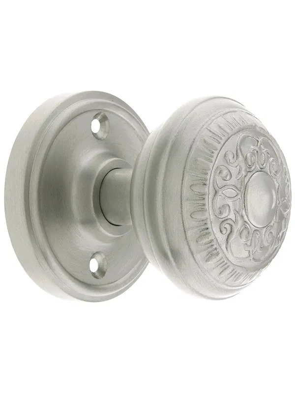 Exclusive Offer Classic Rosette Door Set With Egg & Dart Door Knobs - Satin Nickel - Privacy - 2 3/4