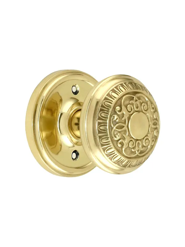 Limited Time Classic Rosette Door Set With Egg & Dart Door Knobs - Un-Lacquered Brass - Privacy - 2 3/8