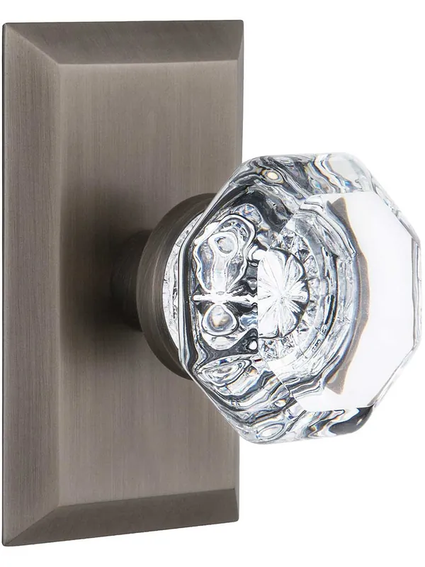 Viral New York Rosette Door Set with Waldorf-Crystal Glass Knobs - Antique Pewter - Double Dummy