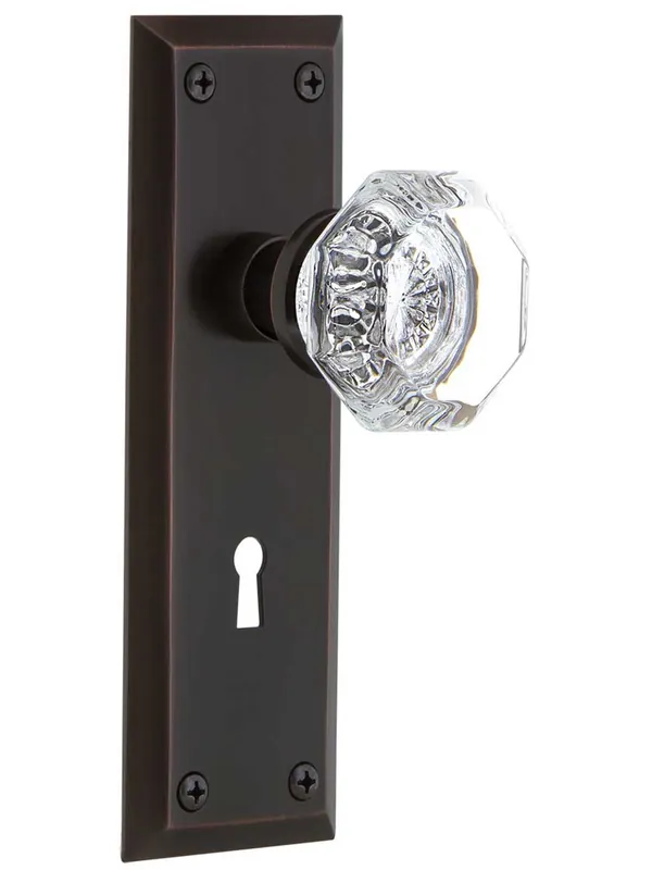 New York Style Door Set With Waldorf Crystal Glass Door Knobs - Timeless Bronze - Single Dummy Free Delivery