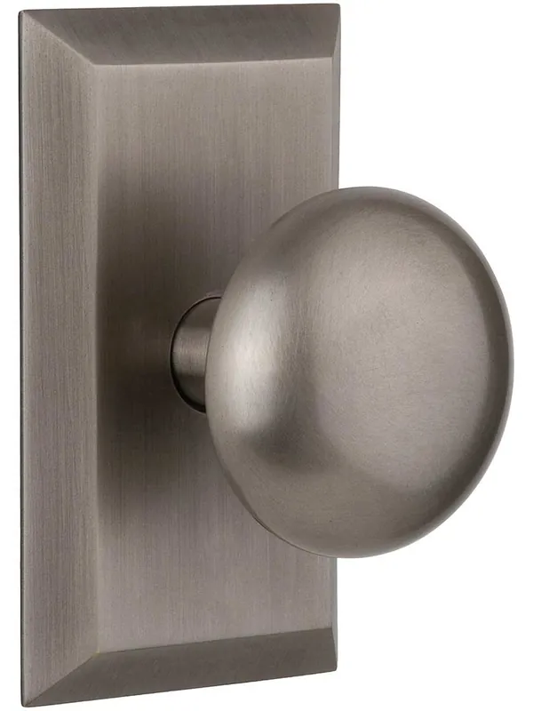 New York Rosette Door Set with Classic Round Knobs - Antique Pewter - Double Dummy Popular