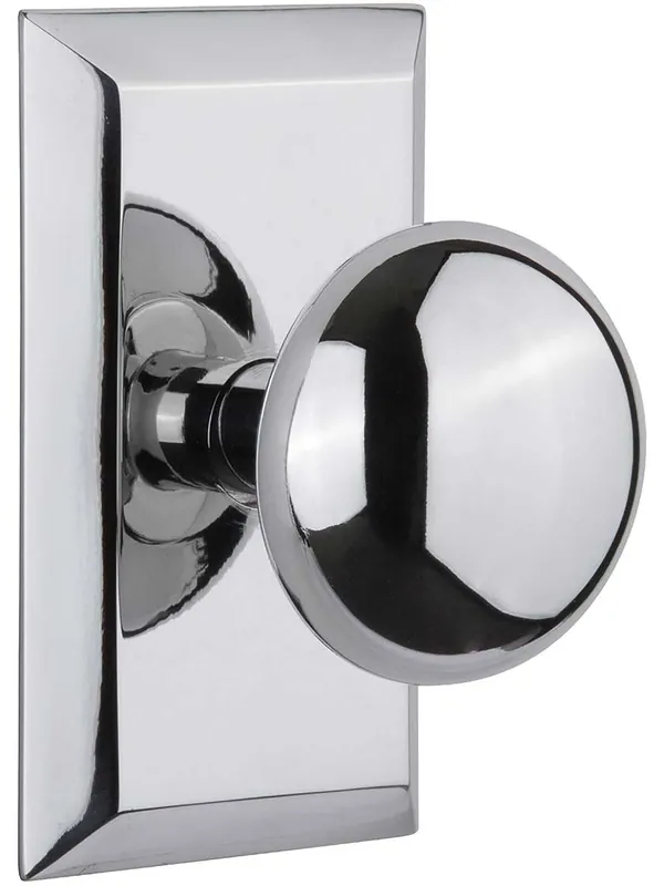 New York Rosette Door Set with Classic Round Knobs - Polished Chrome - Double Dummy One Day Deal