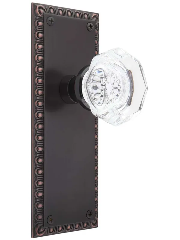 Ovolo Door Set with Waldorf Crystal Glass Knobs - Timeless Bronze - Passage - 2 3/4 Express Delivery