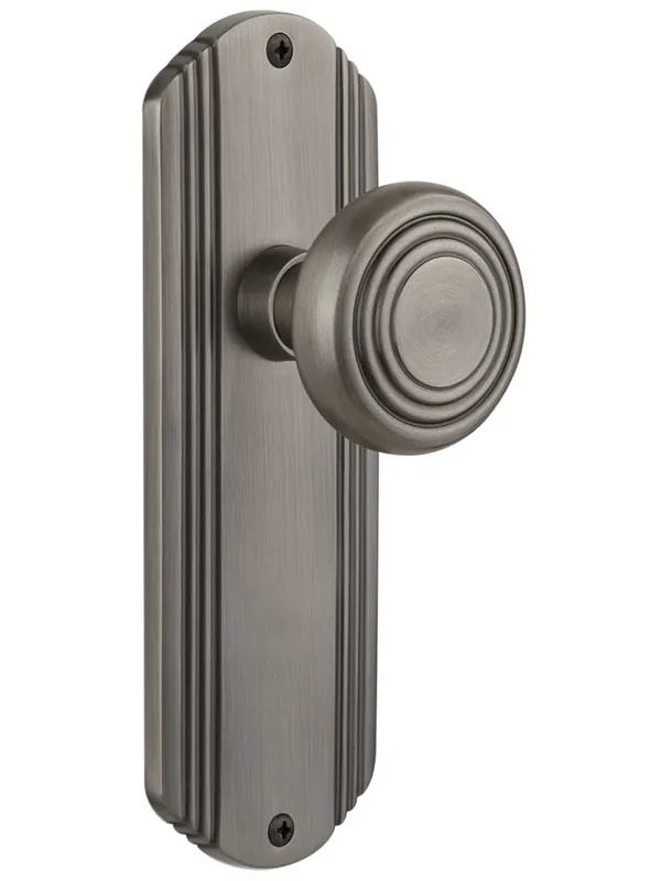 Streamline Deco Door Set with Matching Knobs - No Keyhole - Antique Pewter - Passage - 2 3/8 Direct From Factory