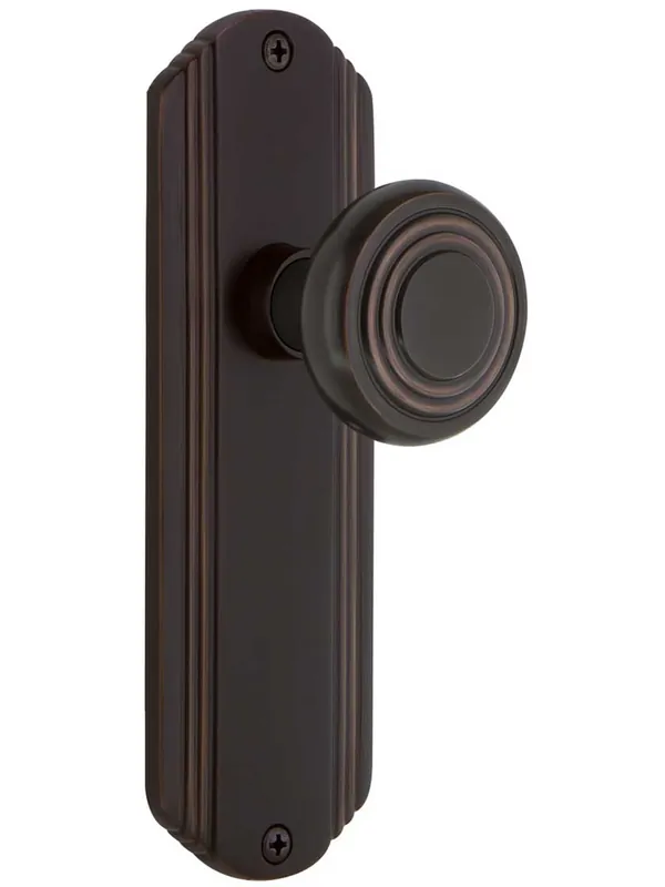 Deal Streamline Deco Door Set with Matching Knobs - No Keyhole - Timeless Bronze - Privacy - 2 3/8