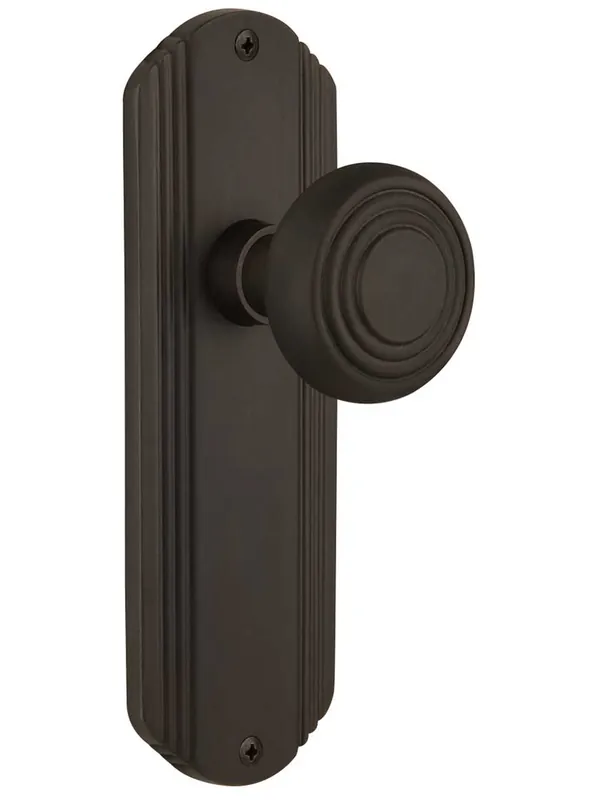 Streamline Deco Door Set with Matching Knobs - No Keyhole - Oil-Rubbed Bronze - Privacy - 2 3/8 Crafted