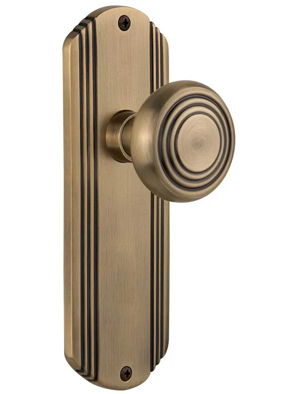 Streamline Deco Door Set with Matching Knobs - No Keyhole - Antique Brass - Privacy - 2 3/4 While Supplies Last