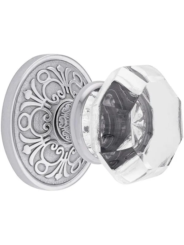 Markdown Lancaster Door Set With Old Town Crystal Glass Knobs - Polished Chrome - Double Dummy