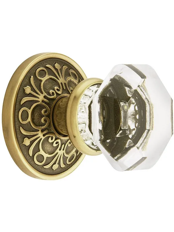 Lancaster Door Set With Old Town Crystal Glass Knobs - Antique Brass - Privacy - 2 3/4 Next Day Delivery