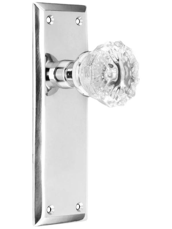 Exclusive Offer New York Door Set with Fluted-Crystal Glass Knobs - Polished Chrome - Passage - 2 3/4