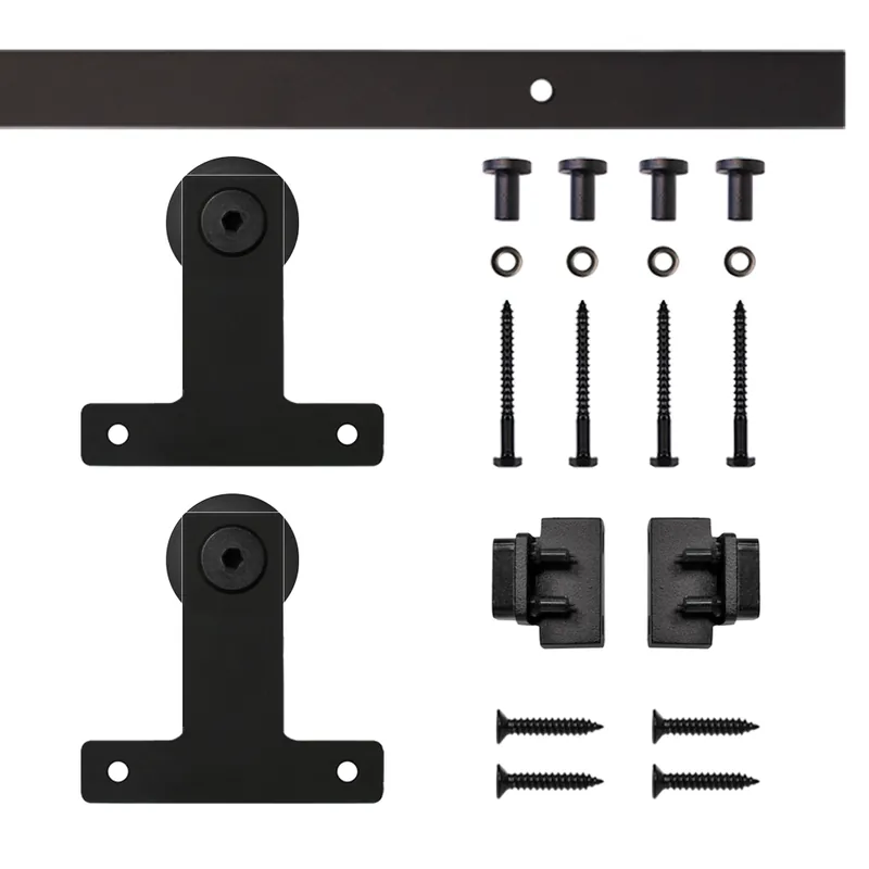 4' Front Mount Mini Rolling Door Hardware Kit for Furniture, Black Flash Sale