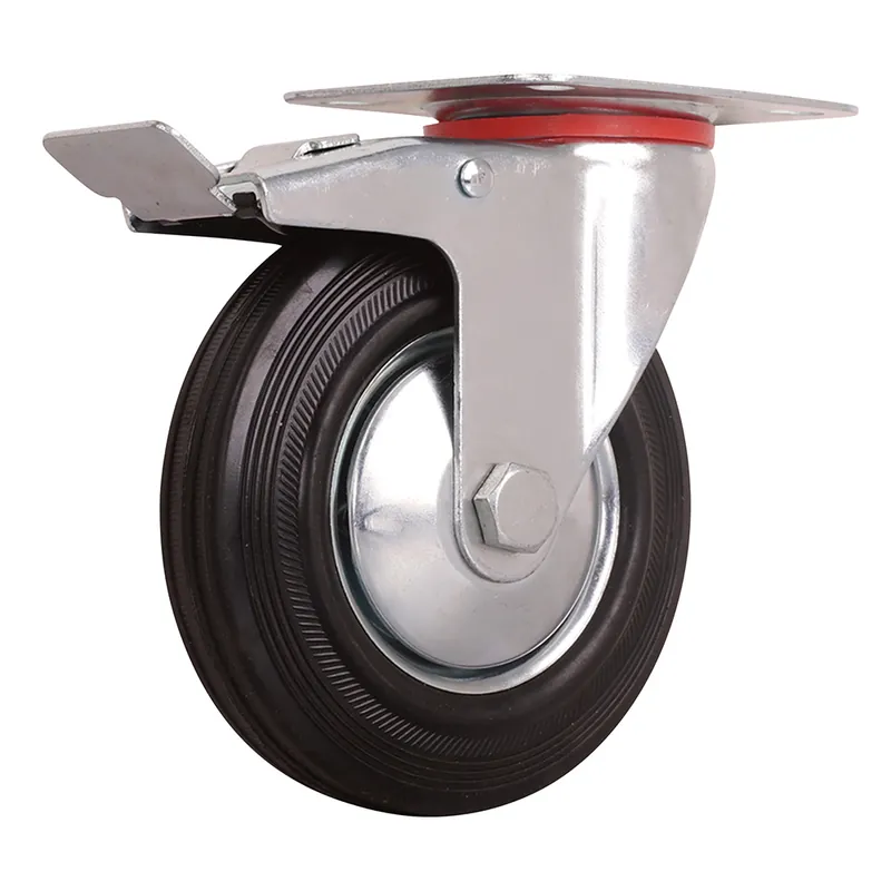 Markdown 5'' 220-lb. Steel-Hub Rubber Caster, Swivel w/Total Lock Brake