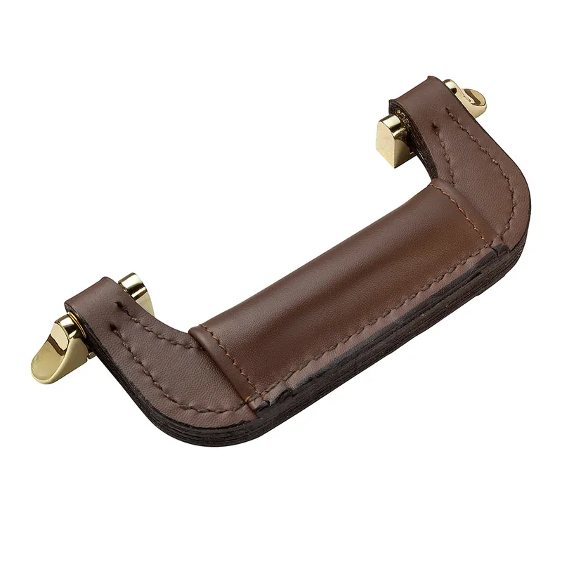 Discount Dark brown Genuine Leather Handles, Brass Plated Finish Hardware
